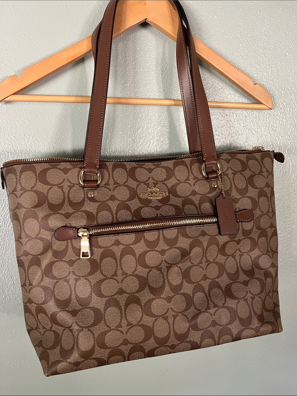 Coach Brown Signature Tote with Gold Hardware